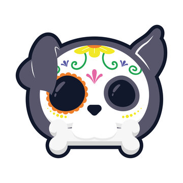 traditional mexican dog skull head flat style icon