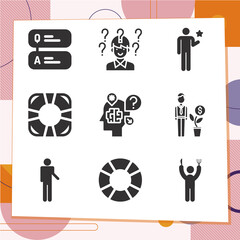 Simple set of 9 icons related to answered