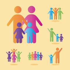 bundle of community and family figures in yellow background degradient style icons