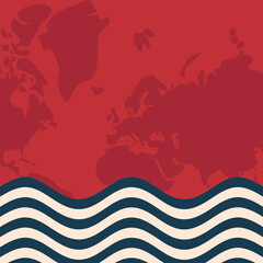 World red map with blue striped banner vector design