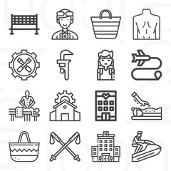 16 pack of resort  lineal web icons set