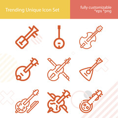 Simple set of string orchestra related lineal icons.