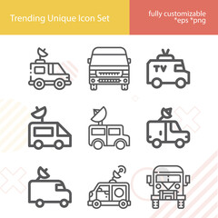 Simple set of camping bus related lineal icons.