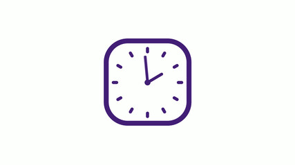 Amazing purple dark square clock icon on white background,12 hours clock isolated