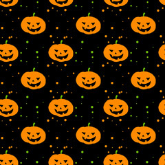 Halloween seamless pattern. Pumpkin on black background. Halloween concept
