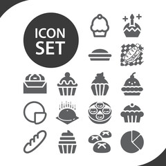 Simple set of baked goods related filled icons.