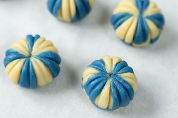 Japanese traditional confectionery cake wagashi or temari mooncake