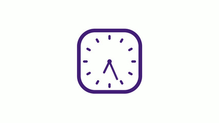 Purple dark square clock icon on white background,12 hours counting down clock icon