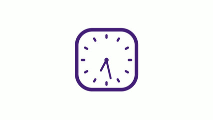 Purple dark square clock icon on white background,12 hours counting down clock icon