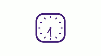 Purple dark square clock icon on white background,12 hours counting down clock icon