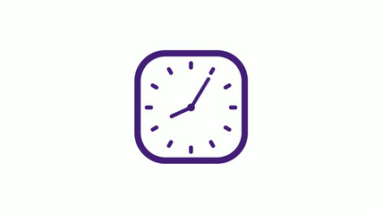 Purple dark square clock icon on white background,12 hours counting down clock icon