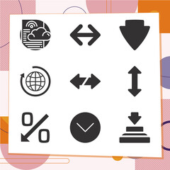 Simple set of 9 icons related to missile