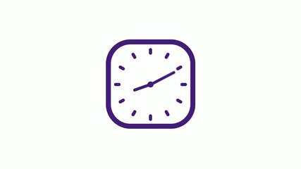 Purple dark square clock icon on white background,12 hours counting down clock icon