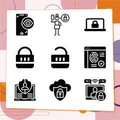 Simple set of 9 icons related to confidentiality