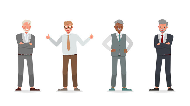 Old businessman working in office character vector design. Presentation in various action. no8