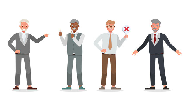 Old businessman working in office character vector design. Presentation in various action. no9