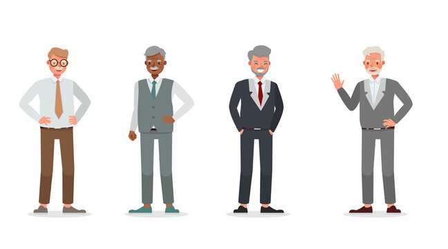 Old businessman working in office character vector design. Presentation in various action. no11