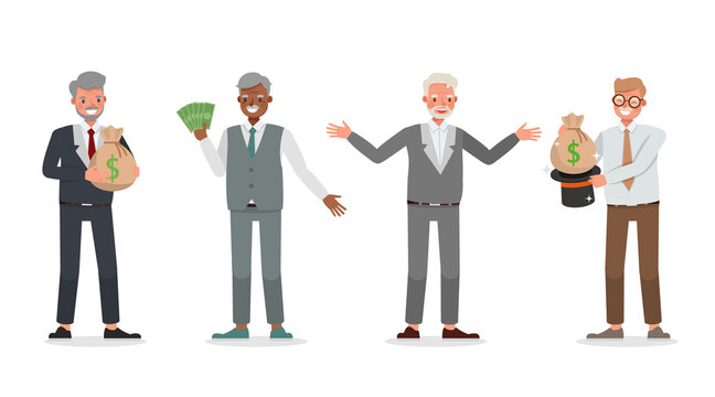 Old businessman working in office character vector design. Presentation in various action. no14