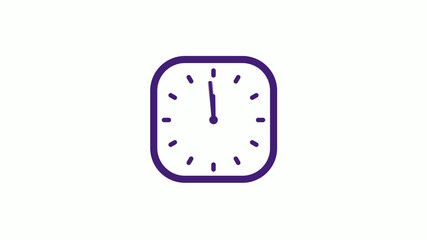 Purple dark square clock icon on white background,12 hours counting down clock icon