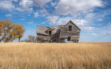 Abandoned farmhouse near the town of Foremost, Alberta, Canada