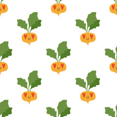 Kawaii Cartoon Turnip in love. Patterns 