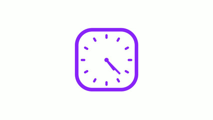 Purple color square clock icon on white background,12 hours counting down clock icon