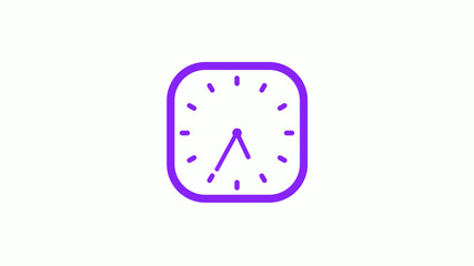 Purple color square clock icon on white background,12 hours counting down clock icon