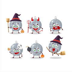 Halloween expression emoticons with cartoon character of christmas ball grey