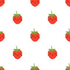 Kawaii Cartoon Strawberry. Vector Patterns