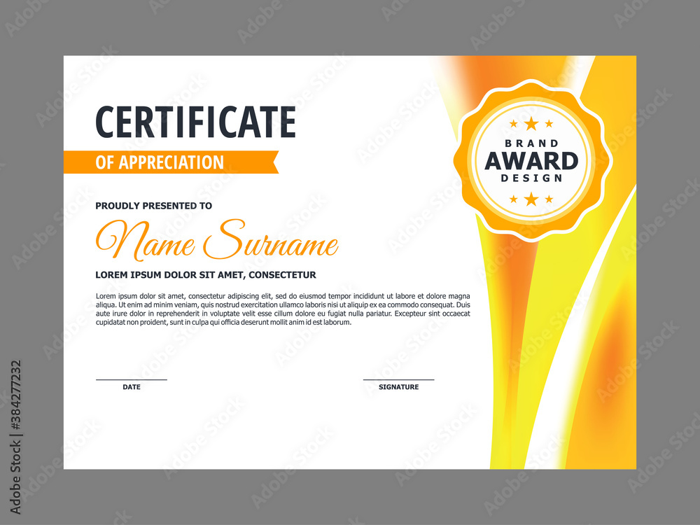 Aufkleber abstract smooth certificate with fresh yellow element design, professional modern certificate templa