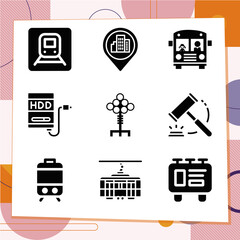 Simple set of 9 icons related to trip