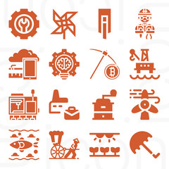 16 pack of machinery  filled web icons set
