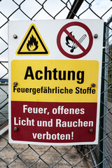 Feuergefährliche Stoffe Warnschild