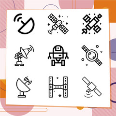 Simple set of 9 icons related to outer