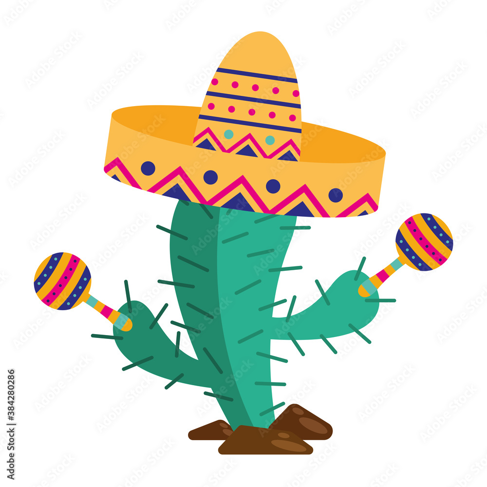 Canvas Prints mexican cactus with hat and maracas vector design