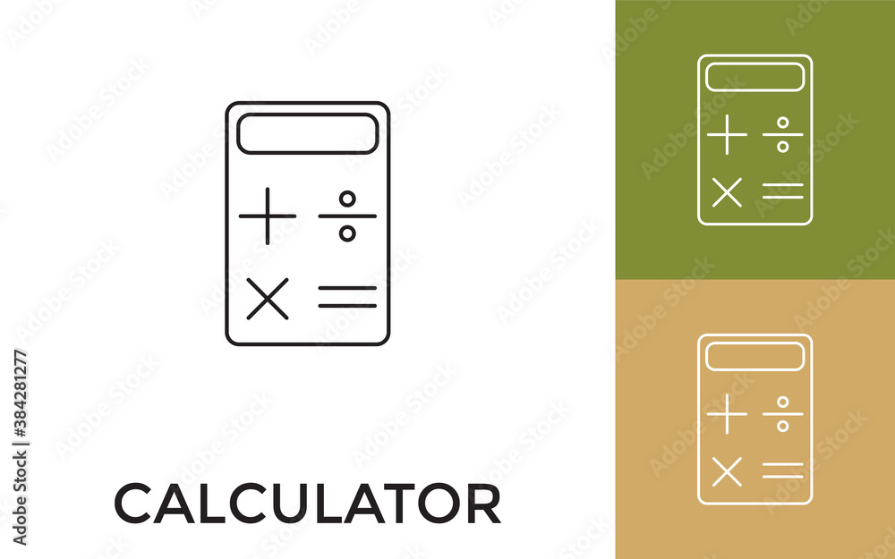 Aufkleber editable calculator thin line icon with title. useful for mobile application, website, software and 
