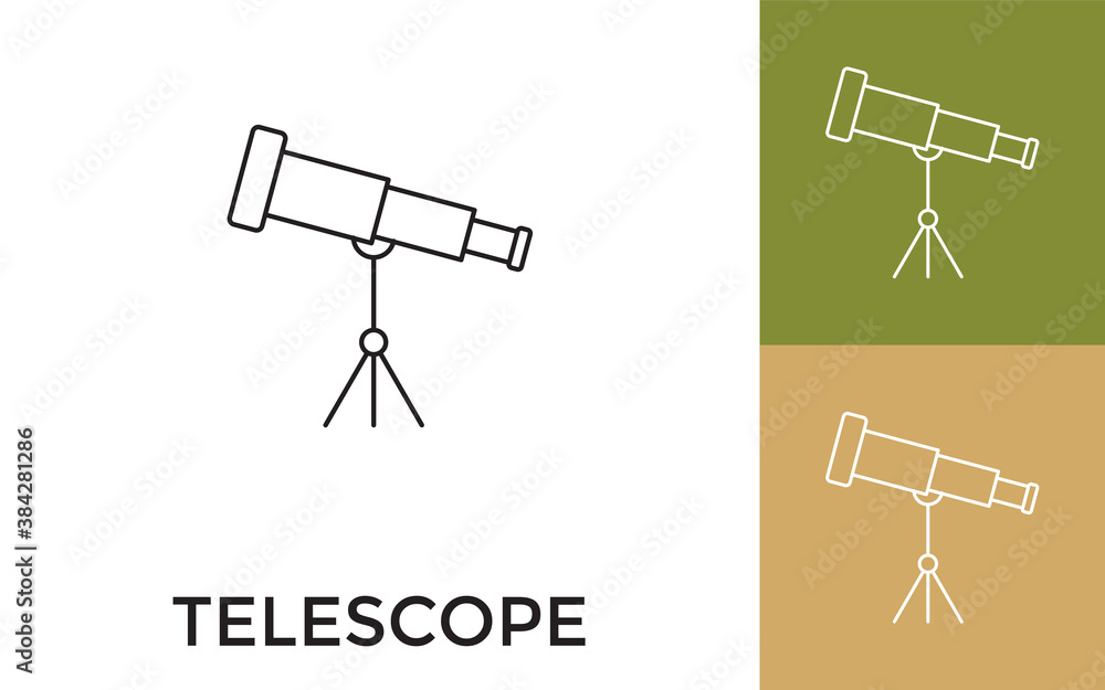 Poster editable telescope thin line icon with title. useful for mobile application, website, software and p