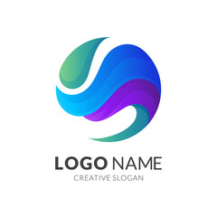 wave logo with 3d colorful style