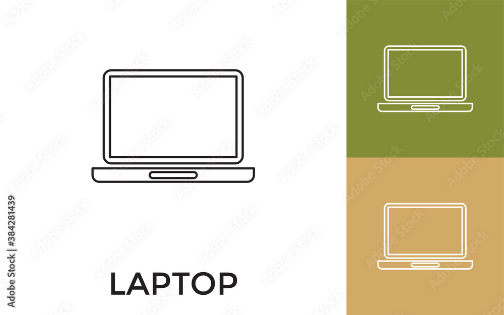 Poster editable laptop thin line icon with title. useful for mobile application, website, software and prin