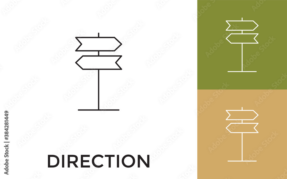 Poster editable path direction sign board thin line icon with title. useful for mobile application, website