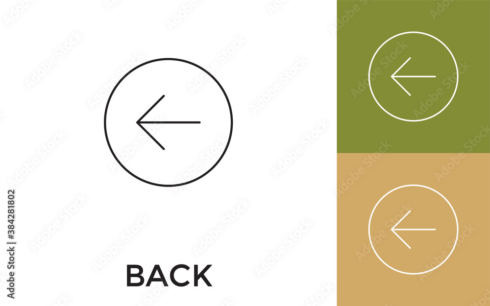 Poster editable back arrow thin line icon with title. useful for mobile application, website, software and 
