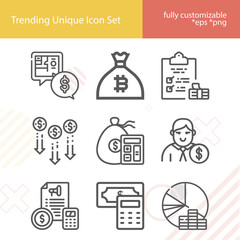 Simple set of cost accounting related lineal icons.