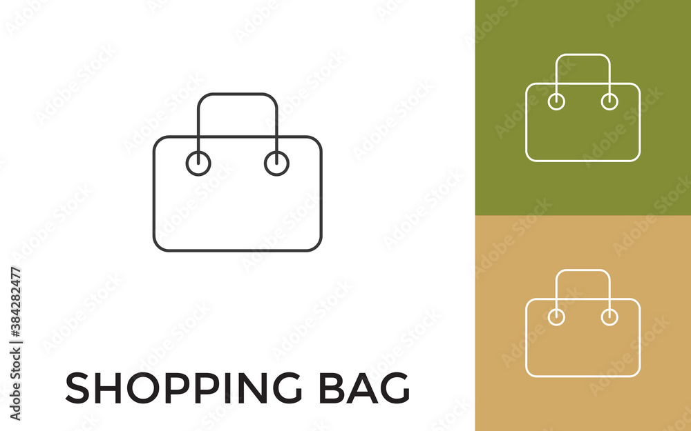 Poster editable shopping bag thin line icon with title. useful for mobile application, website, software an