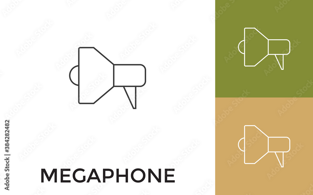 Aufkleber editable megaphone thin line icon with title. useful for mobile application, website, software and p