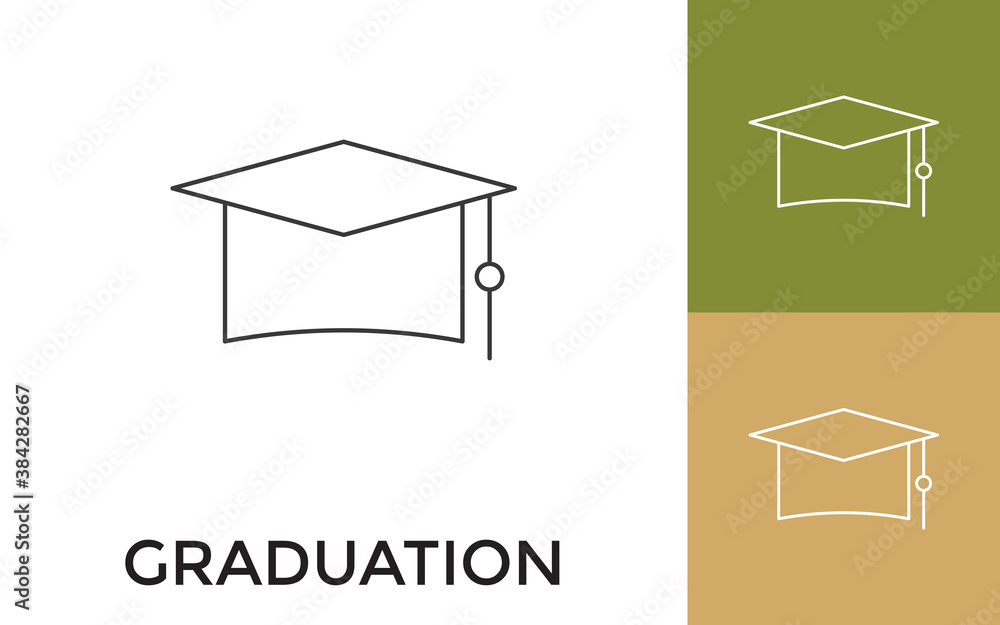 Poster editable graduation cap thin line icon with title. useful for mobile application, website, software 