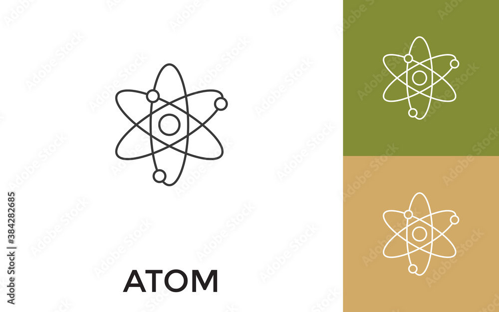 Poster editable atom thin line icon with title. useful for mobile application, website, software and print 