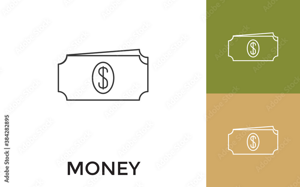 Poster editable dollar money thin line icon with title. useful for mobile application, website, software an