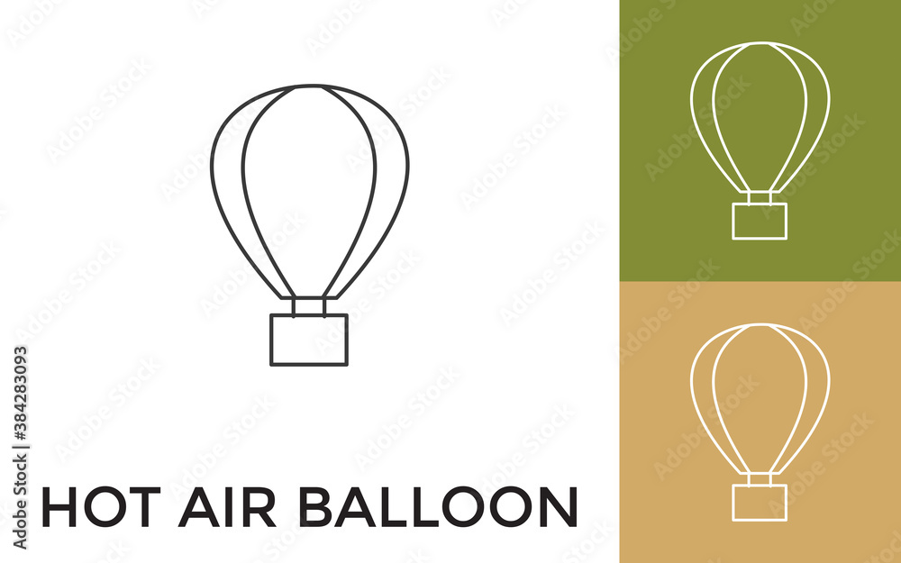 Poster editable hot air balloon thin line icon with title. useful for mobile application, website, software