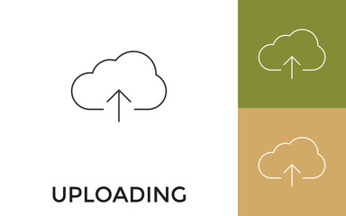 Editable Cloud Upload Thin Line Icon with Title. Useful For Mobile Application, Website, Software and Print Media.