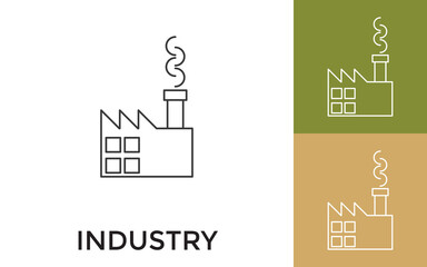 Editable Industry Thin Line Icon with Title. Useful For Mobile Application, Website, Software and Print Media.